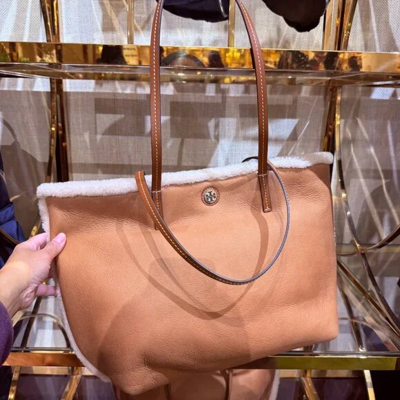 Tory Burch Shearling Tote 170389 Taupe $750 - Picture 12 of 16